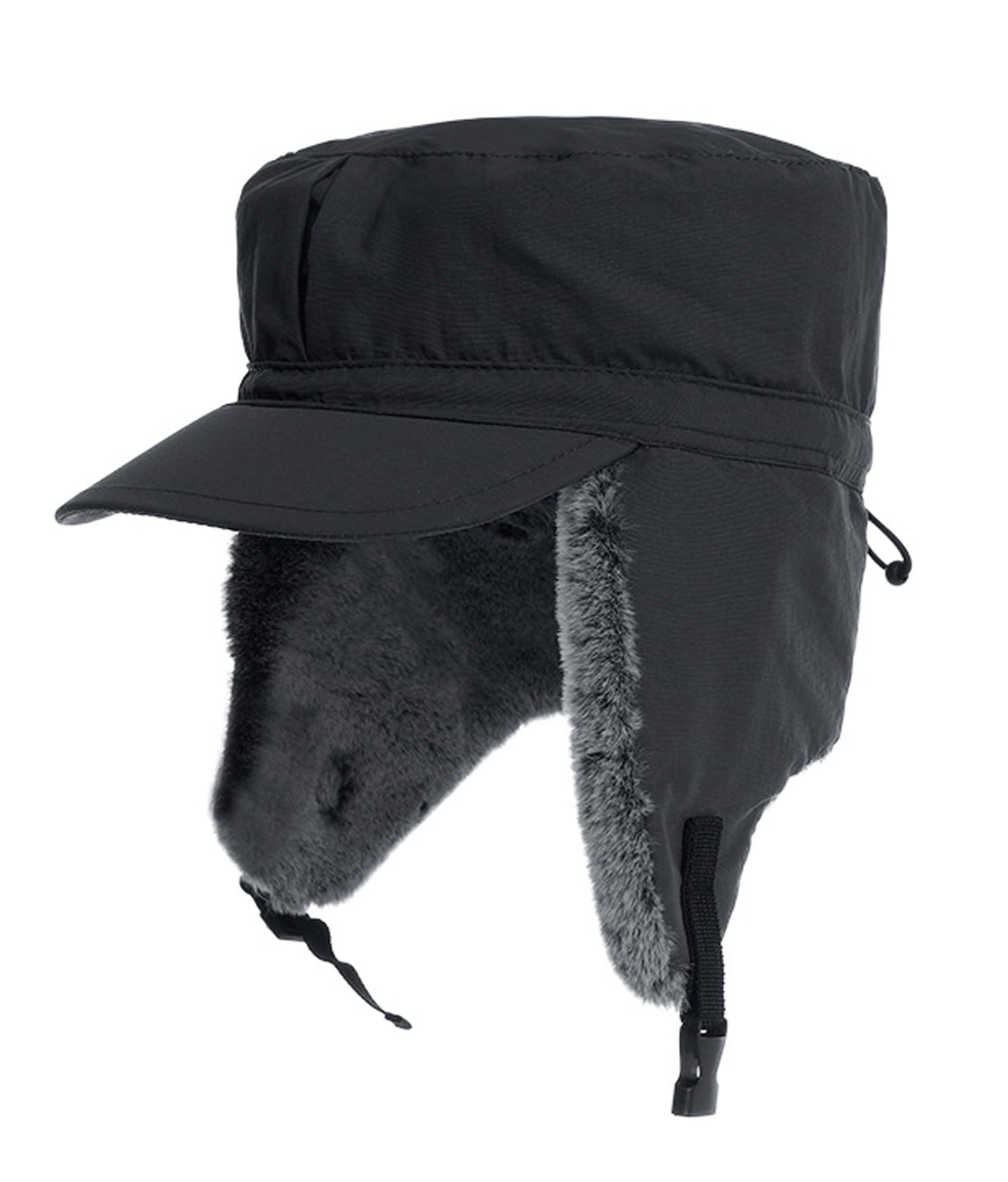 Faux Fur Cap Hat Visor Water Resistant Windproof Ski Earflap Hat Cover Men Women Cold Weather Winter Sport Cap Black