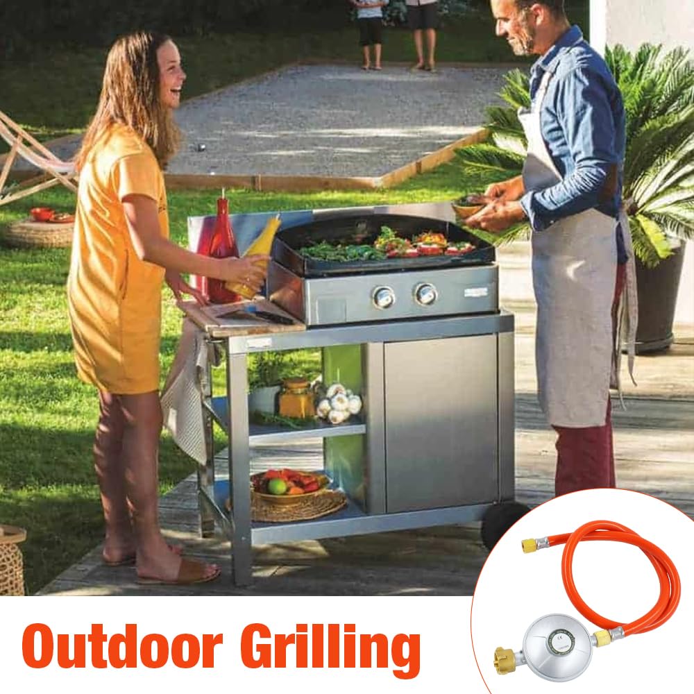 Réducteur de Pression de gaz 50mbar, Régulateur de Pression de gaz en kit avec Tuyau de gaz de 150cm de Long,pour réchaud à gaz, barbecues à gaz ou barbecues à Paella