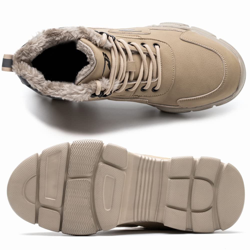 Zimowe buty ochronne Wodoodporne buty robocze dla mężczyzn i kobiet Lekkie antypoślizgowe buty ochronne z ciepłą podszewką stalowe palce, Brązowy brązowy, 37 EU
