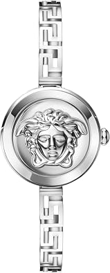 Versace Medusa Secret Womens Watch, Swiss Made Luxury Designer Watch with Silver Sunray Dial, 25mm Stainless Steel Case, Greca Bracelet, Jewelry Clasp, 3 ATM