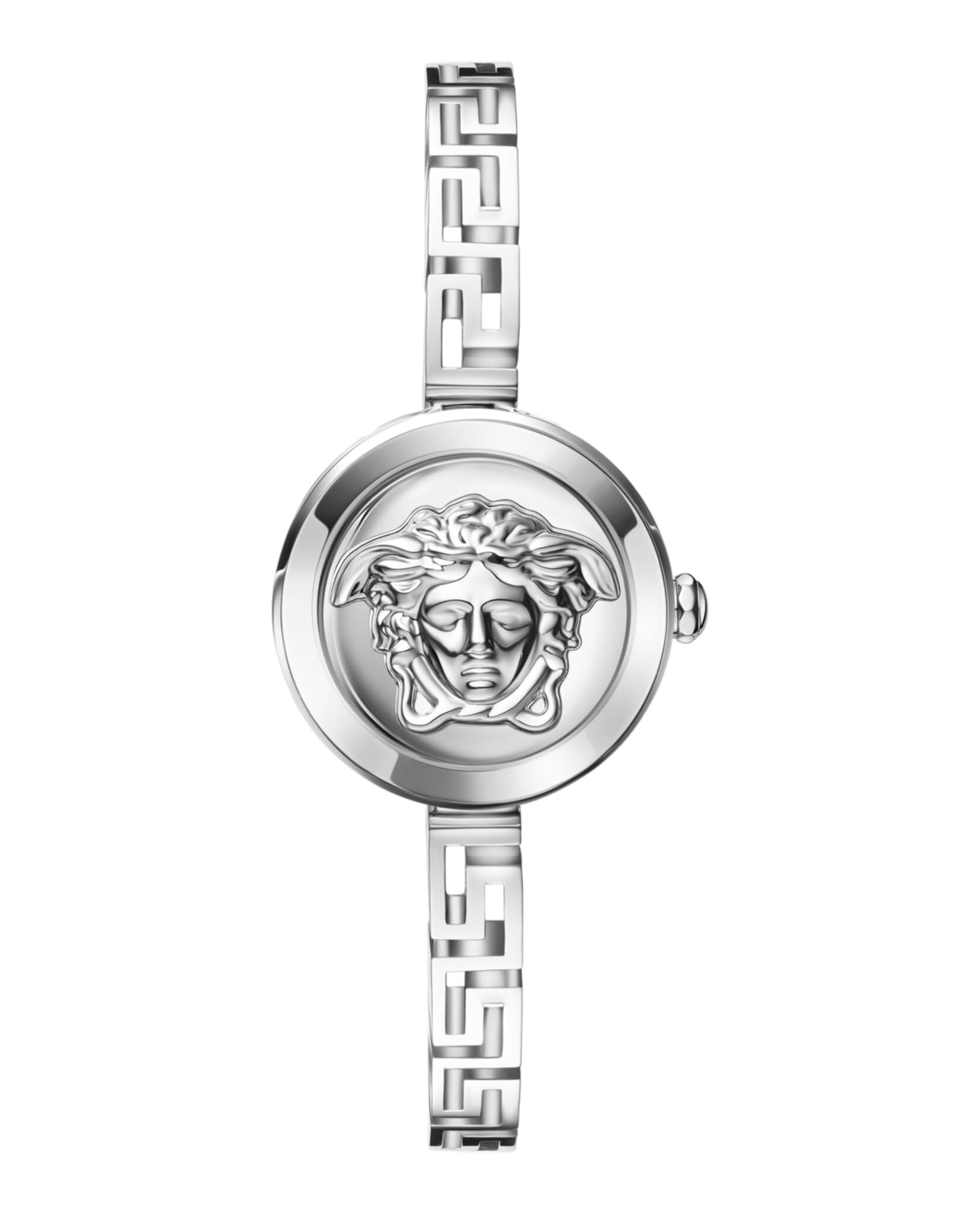 Versace Medusa Secret - Orologio da donna svizzero, di lusso, con quadrante a raggi solari argentati, cassa in acciaio inossidabile da 25 mm, bracciale Greca, chiusura con gioielli, 3 ATM