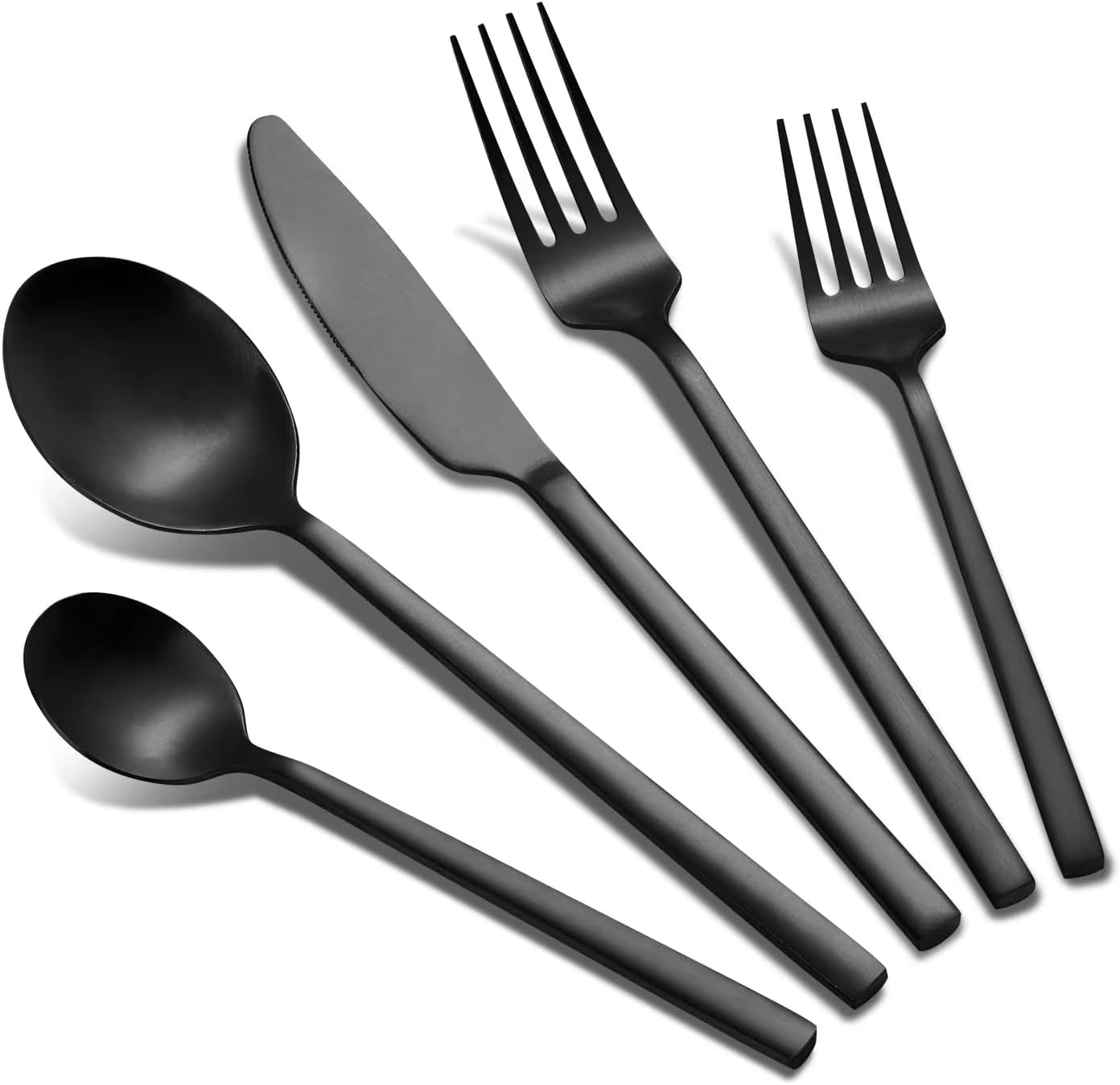 40-Piece Black Silverware Set, Rectangular Flatware Set for 8, Matte Stainless Stee...