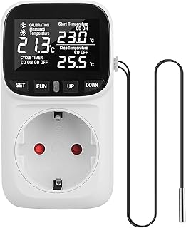 Digital Temperaturregler Steckdose 230V mit Fühler Temperaturregler Digital Thermostat Steckdose Temperaturwächter mit Heiz- und Kühlmodus für Gewächshaus, Kühlschrank, Terrarium