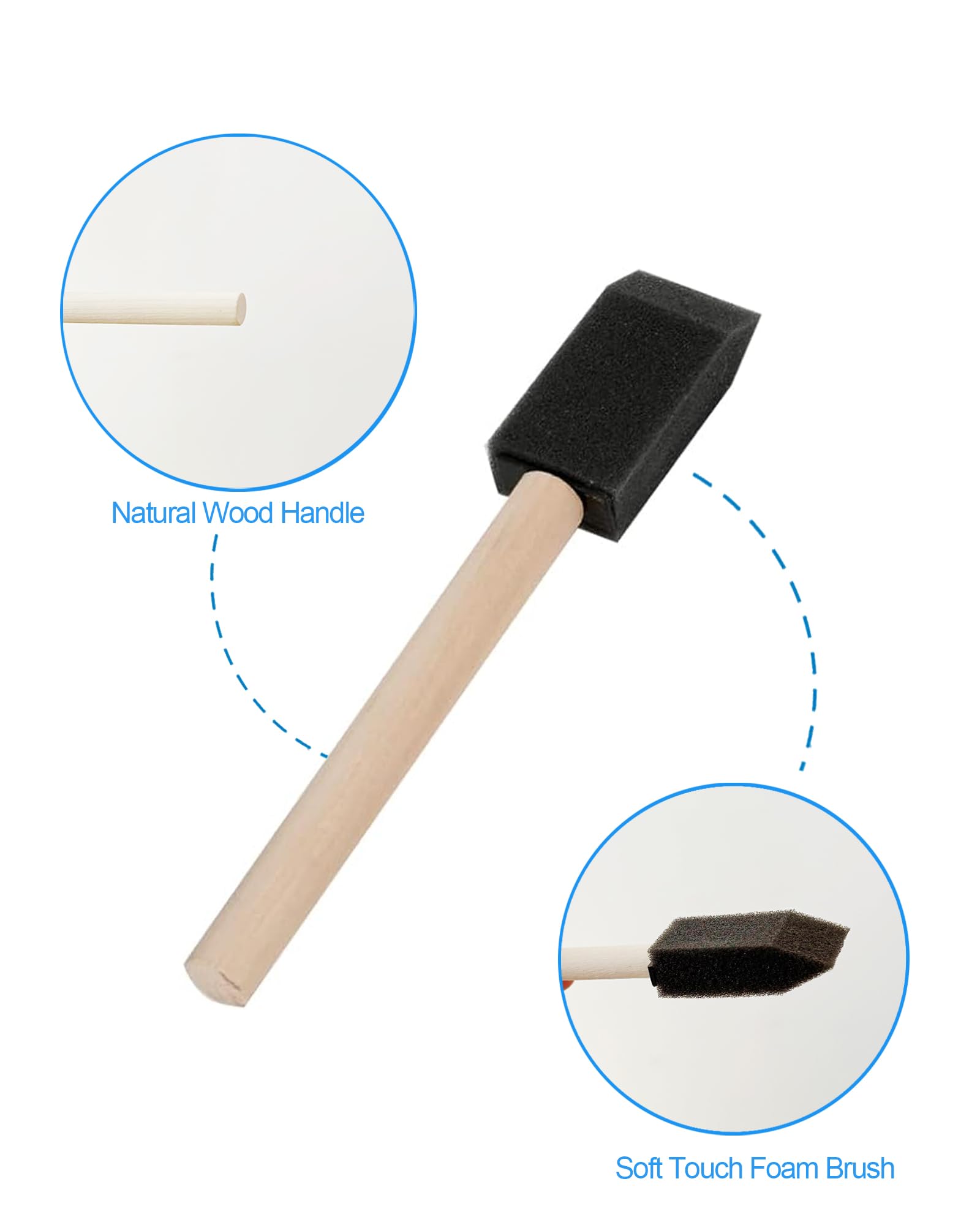 WAFJAMF Polyschaum-Pinsel, 30 Stück, 2,5 cm, Schwamm, Malpinsel, Holzgriff, Farbschwämme, Set für Malerei, Reinigung
