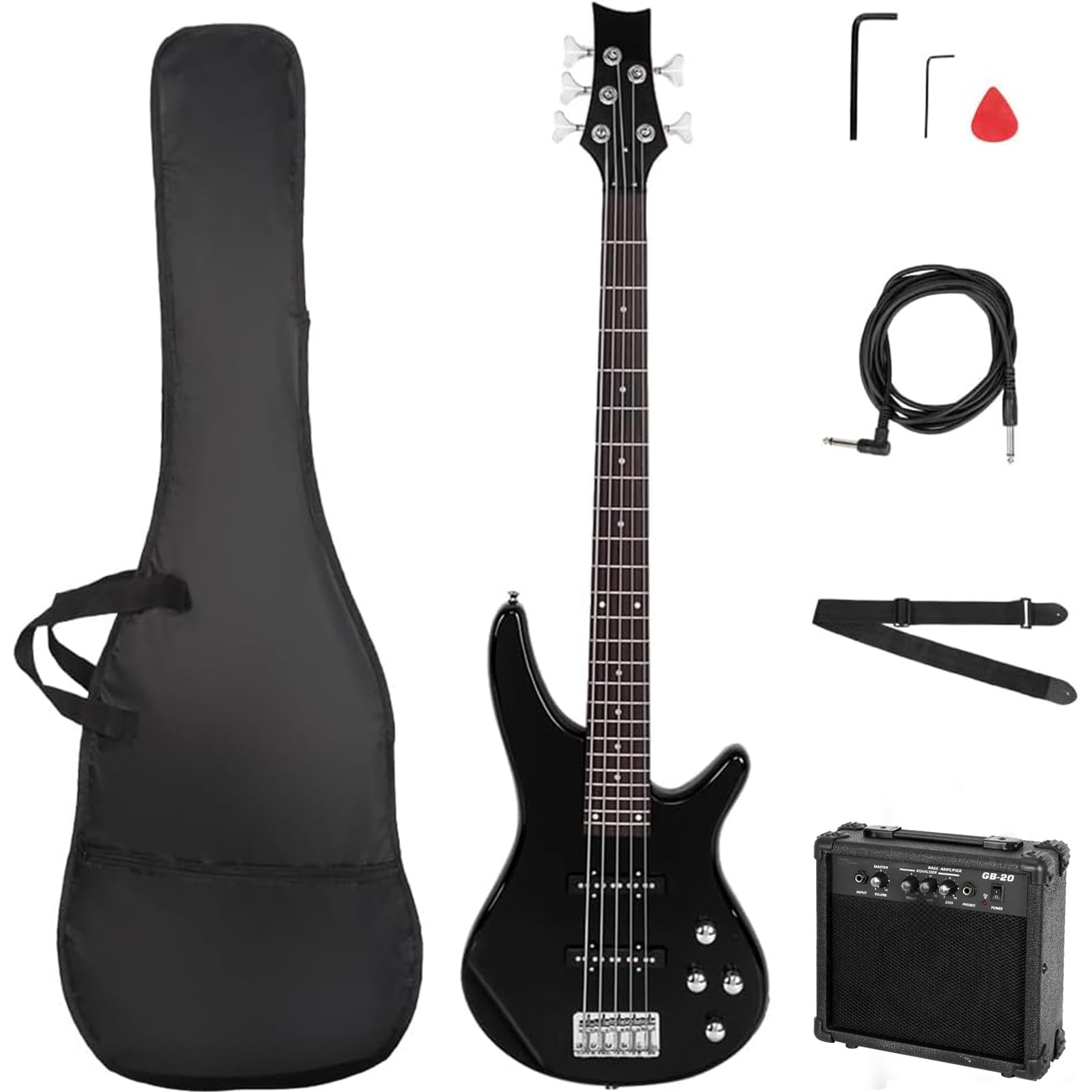Ktaxon Electric Bass Guitar 5 String Bass Guitar Kit-Classic Black - electric basses | Mubboo