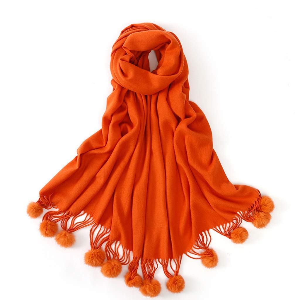 RWRAPS Sciarpa Donna in Cashmere Tinta Unita con Pelliccia di Coniglio Angora Pompon Sciarpa Lunga Nappa Scialle Femminile Sciarpa Alta Invernale (Color : A) (B)