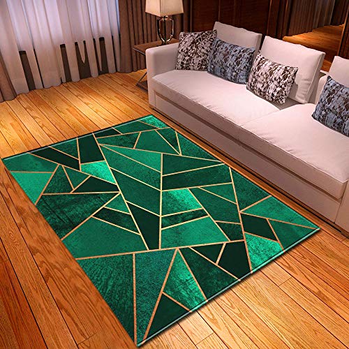 qijidzswyxgs Designer Rug Grande Tapis De Salon décoratifs Modernes antidérapant,Lavable,résistant Tapis géométrique élégant Ligne Ligne Or Vert émeraude 80x120CM