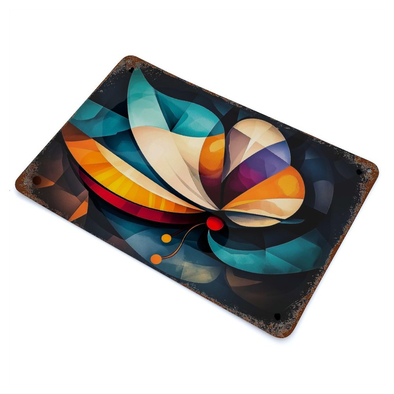 Modern Cubism Butterfly Rusty Metal Tin Sign 11.8"x7.9", for Shed, Workshop And Garage Wall Decor, Shabby Chic Decor