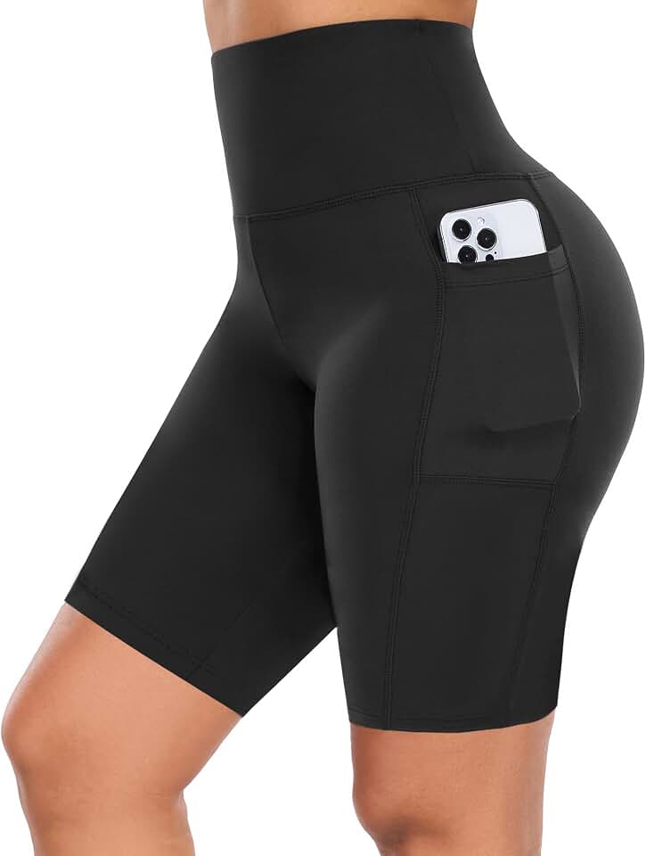 Shorts de Sport Femmes Taille Haute Leggings Court avec Poche Pantalon Leggins Femme pour Yoga Sports Fitness Running Gym GI371
