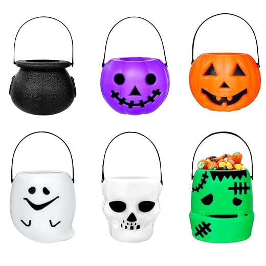 6 Pcs Mini Halloween Candy Bucket,Portable Pumpkin Ghost Cauldron Candy Holders with Handles,Trick Or Treat Party Favor