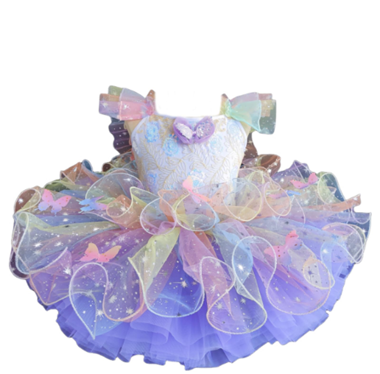 Ballerina-Kostüm für Mädchen, Tüll-Tutu, Ballett-Wettbewerbskleid | Tutu Kinderkostüm Kleiner Schwan mit Rüschenärmeln Spitze Stickerei und Pailletten