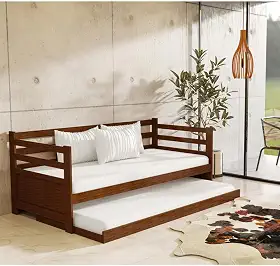 Sofá Cama Solteiro Enjoy em Madeira Vintage Castanho