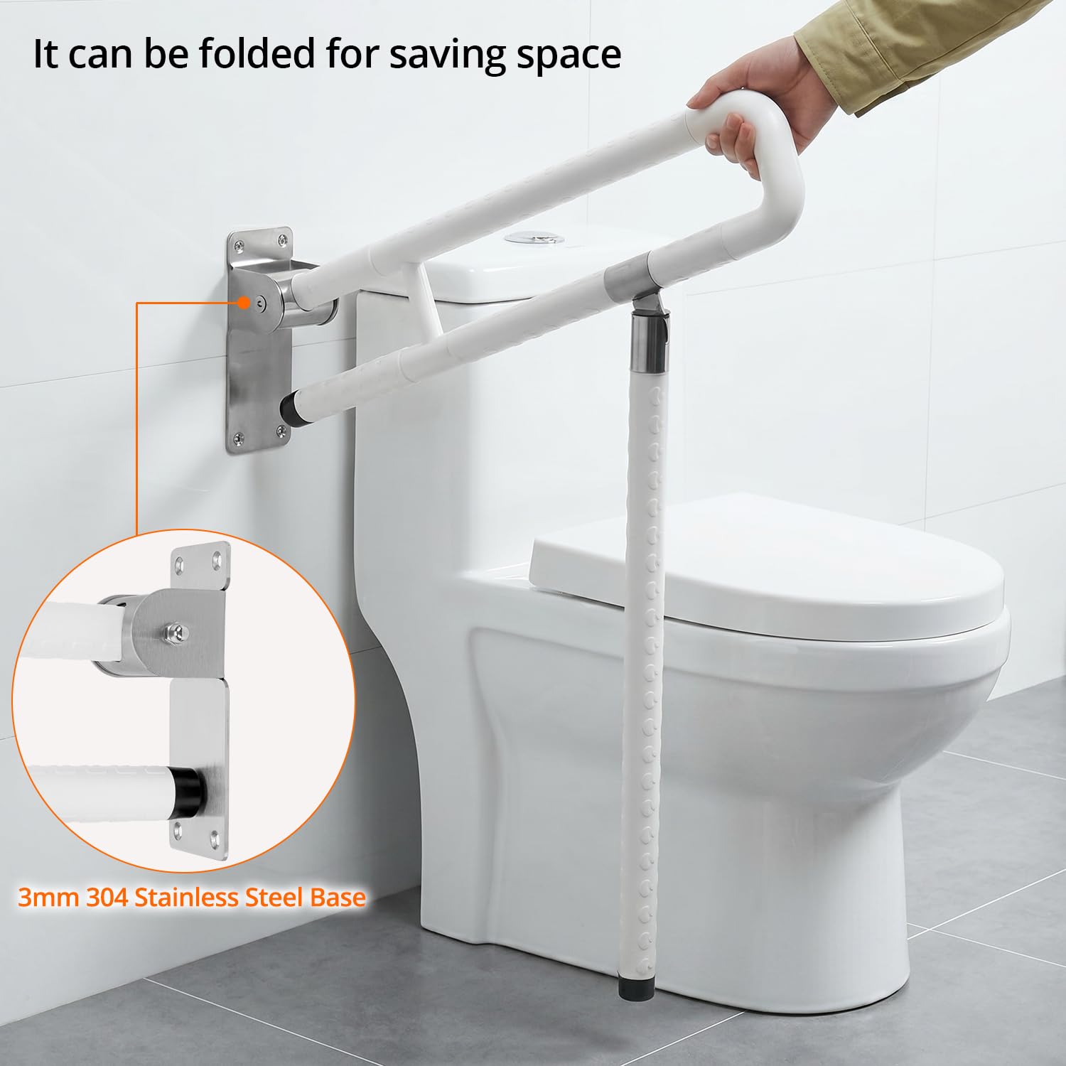 QWORK® Maniglione WC, Maniglione Bagno con Gamba, Maniglioni WC Pieghevoli Antiscivolo, Maniglia Doccia per Anziani e Disabili
