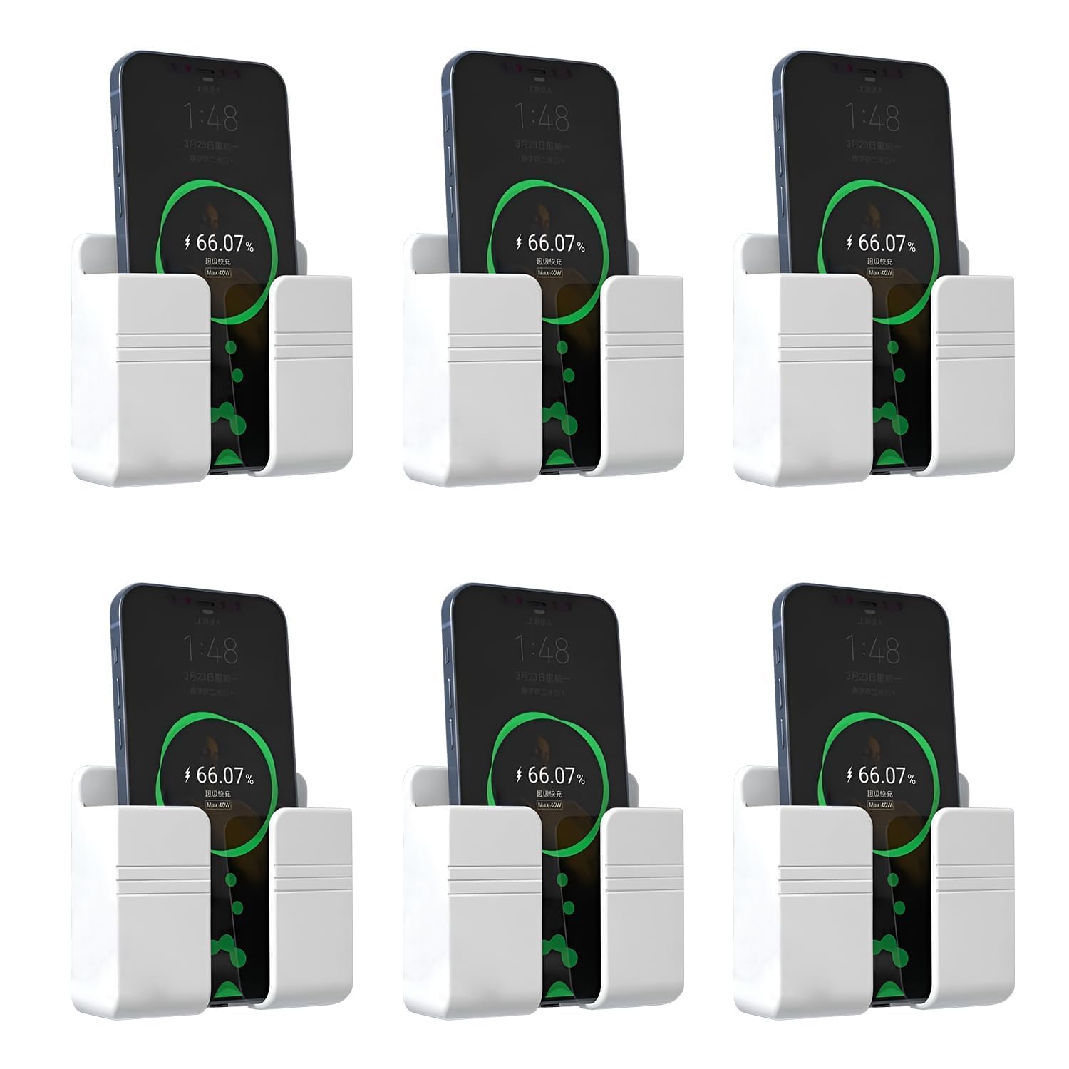 Prolet Wall Mounted Mobile Holder Storage Case for Remote, Wall Mounted Mobile Stand/Multi Purpose Stand with Hole for Phone Charging (White, Pack of 6)-image-8