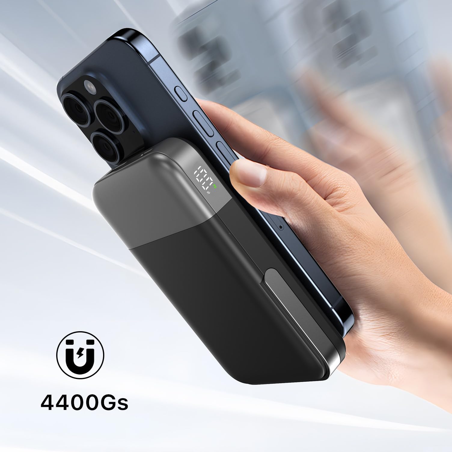 JUOVI Power Bank Magnético, 10000 mAh Cargador Portátil, Batería Externa Carga Rápida PD 22,5 W con Pantalla LED, Bateria Externa Inalámbrica con Soporte para iPhone 15/14/13/12 Series