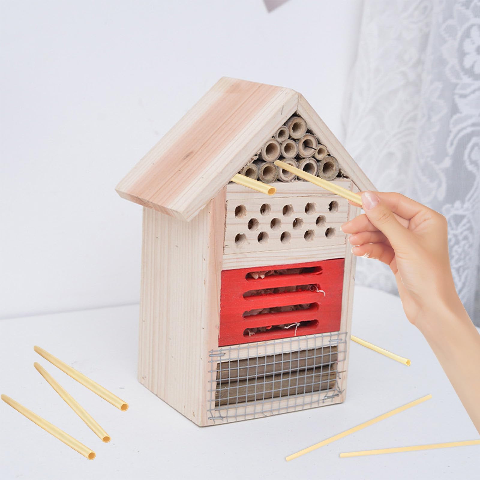 300PCS Pajitas de Trigo, 14.5 CM de Largo Diámetro 3-5 MM para Abejas Silvestres, Material Insectos Anidación para Relleno Hotel de Insectos, Casa de Abejas, Hotel de Abejas, Casa de Insectos