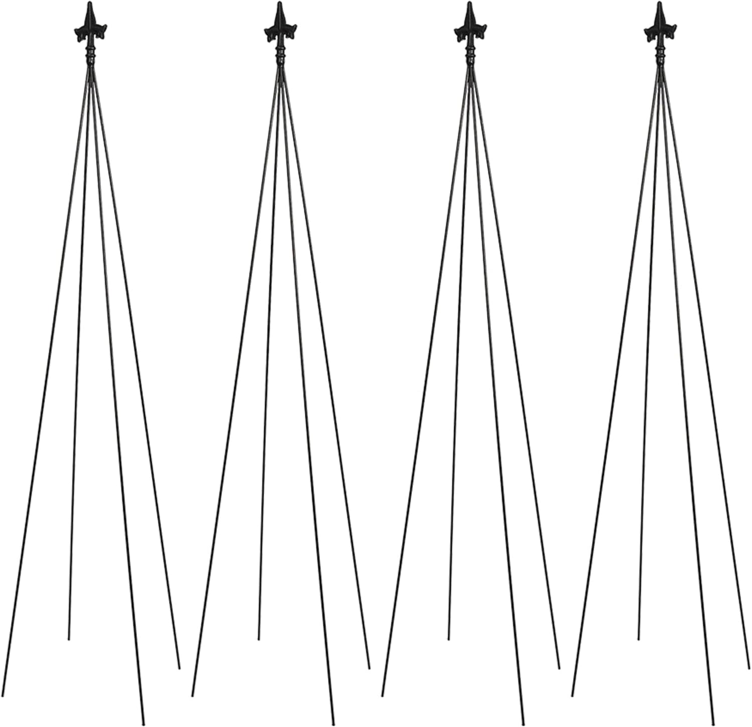 Achla Fleur De Lis Topiary Frame Set of 4, 78 Inch Wrought Iron Plant Supports, Outdoor Garden Trellis Supports for Climbing Plants, Decorative Black Garden Plant Support Stakes