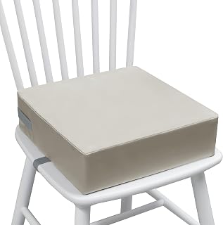 Toddler Booster Seat for Dining Table, 2 Elastic Seat Belts, Anti Scratch PU Skin-Friendly, Waterproof, Anti-Wrinkle, Detachable Non-Slip Bottom - Light Gray