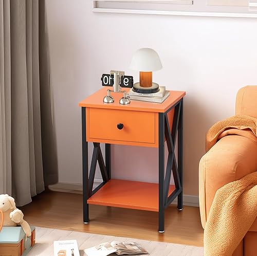 Miniatura 33 de VECELO - Juego de mesita de noche moderna de 2 piezas con cajón para sala de estar, dormitorio, marco de metal industrial, mesa, color marrón