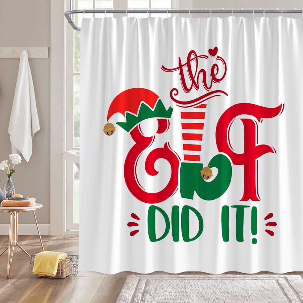 Merry Christmas Shower Curtain Snowflake Red Black Buffalo Check Plaid Farmhouse Winter Holiday Happy New Year Fabric Bathroom Decor Curtain Sets with Hooks,Red Black White