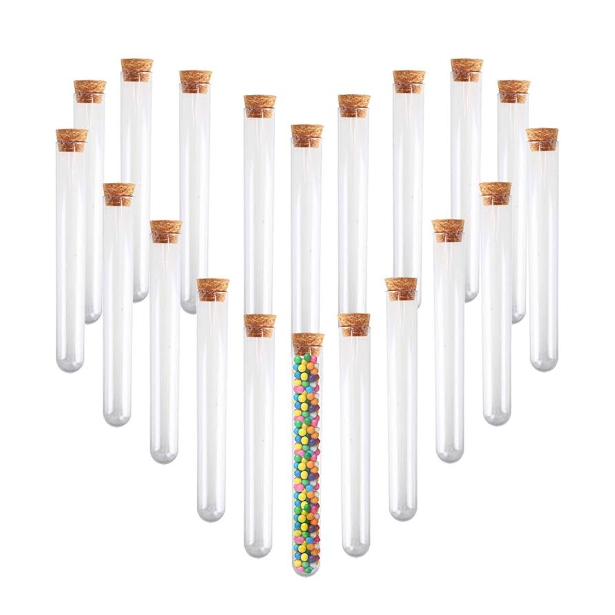20Pcs Clear Plastic Test Tubes With White Push Caps, 12x100mm Sample Storage Tube Plastic Tubes With Lids For Laboratory Jewelry Beads Powder Spice Liquid Candy Storage