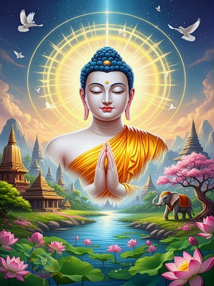 Weiniuniu Cross Stitch Kits Statue of the Buddha 11CT Adults Beginners Pattern Pre-Printed Fabric DIY Stamped Embroidery Kit Wall Art Decor-50X70 cm