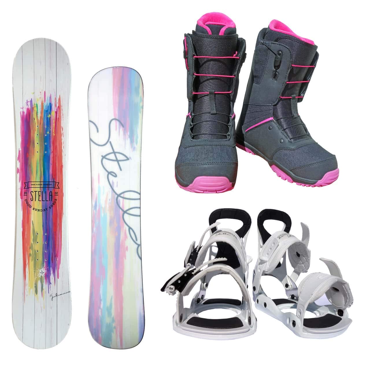 Amazon | STELLA レディース スノーボード3点セット ホワイト143+bi18  