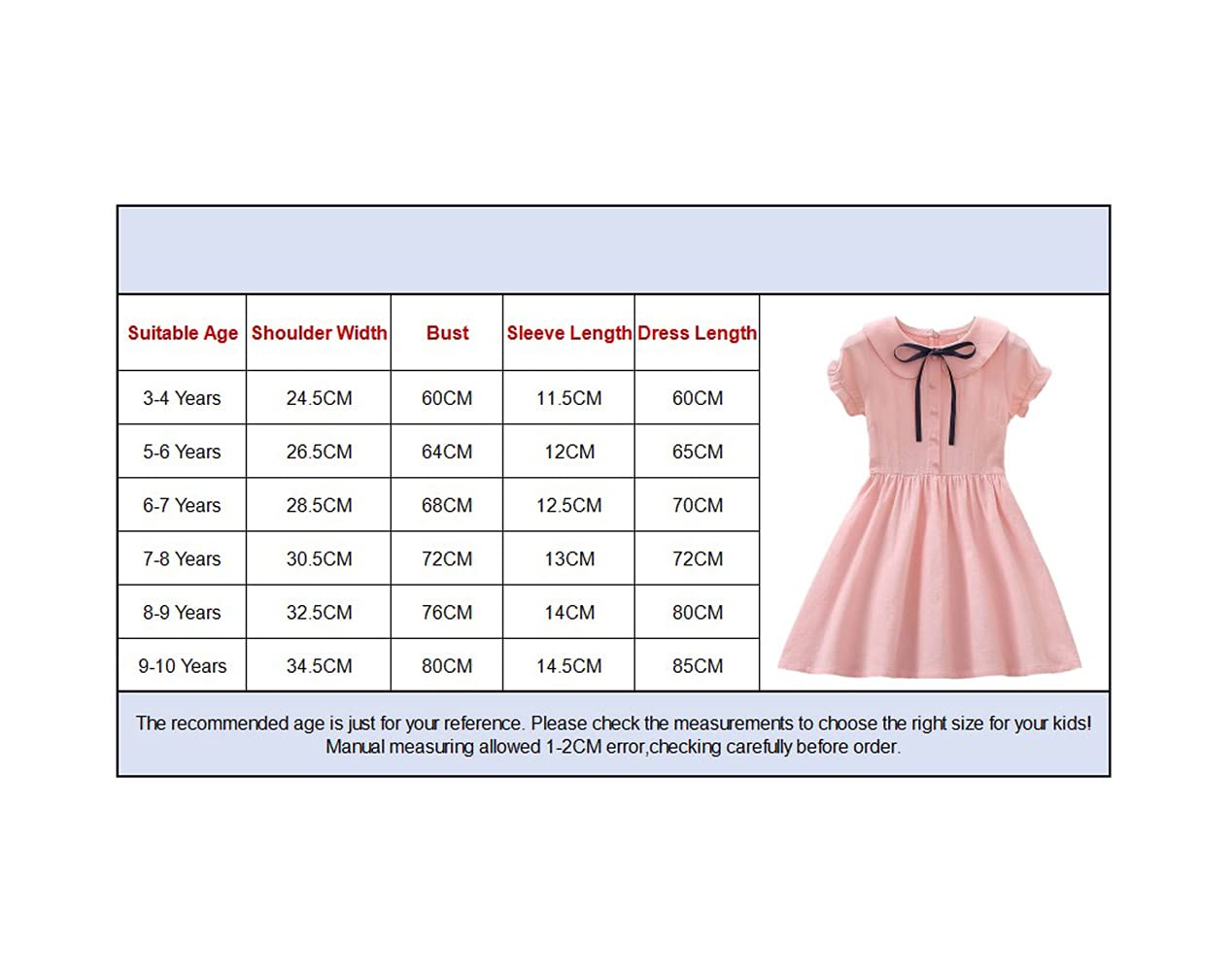 amropi Vestido para Niñas Algodón Manga Corta Corbata de moño Princesa Casual Vestidos 3-10 años