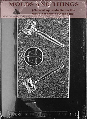 LAWYER CARD Chocolate Candy Mold Legal Kit Gavel, Scale, Justice Chocolate Candy Mold for law school grads, bar exam passers, or attorney thank-you gifts by MOLDS AND THINGS - Used condition - US$7.74