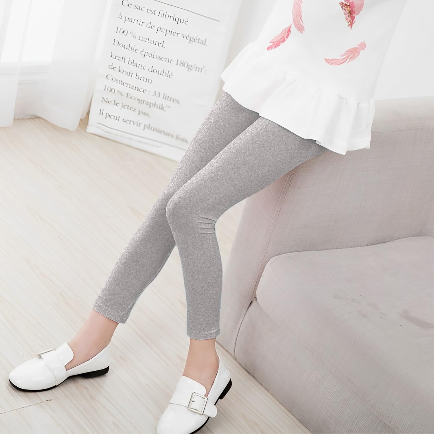 SYGA Girls Leggings, Soft & Stretchable Cotton Infant Toddler Leggings, Suitable for All Seasons, Size 7-8 Years(Gray) - Image 2 thumbnail