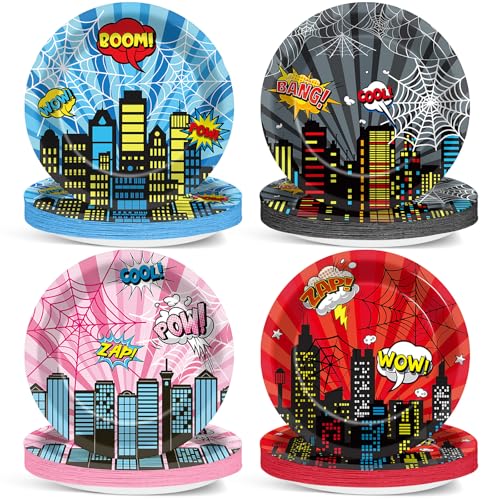 60Pcs 7" Spider Party Supplies Super Theme Hero Paper Plates Spiderweb Disposable Dessert Plates Decors Pink Ghost Spiders Tableware Hero Themed Party Favors for Kids Halloween Birthday Baby Shower