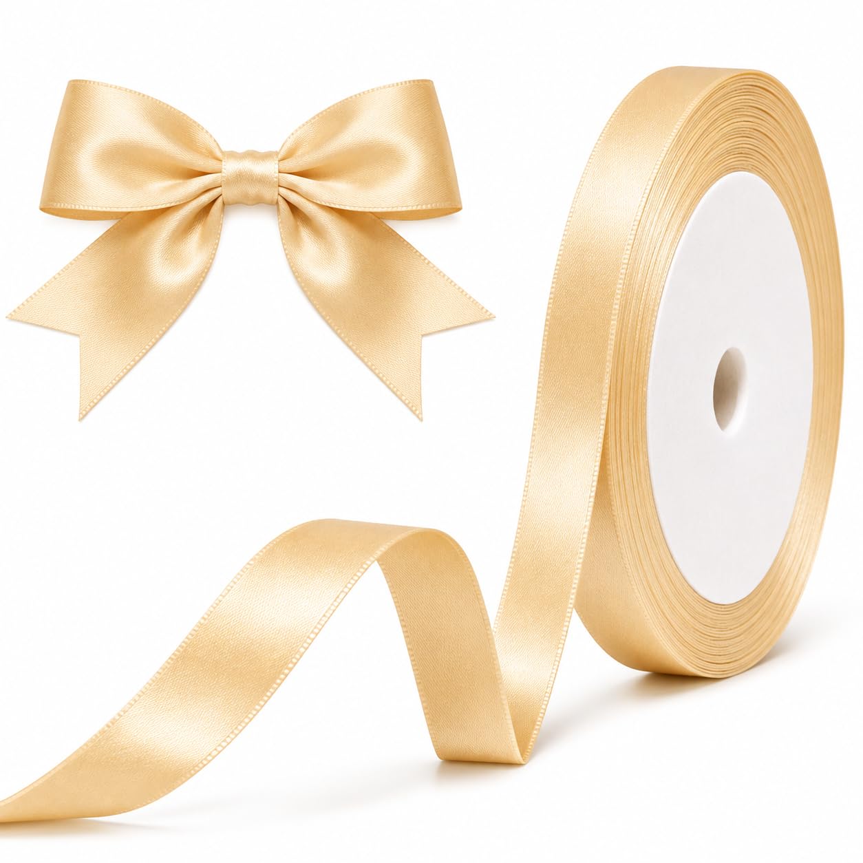 XEANCO 10mm Satin Ribbon, Polyester Ribbon, Enhance Your Crafts & Celebrations, Best for Gift Wrapping, Decorations, Wedding Car Ribbon, Ribbons for Crafting & Bows (Ivory)
