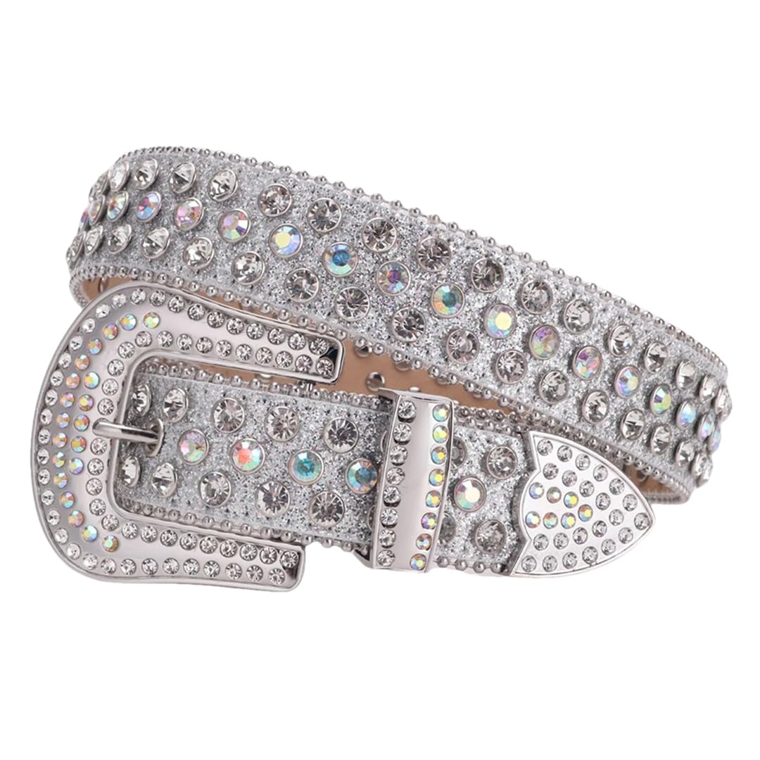 Women’S Fashion Rhinestone Western Denim Diamond-Encrusted PU Leather Belt For Jeans Dress Accessory