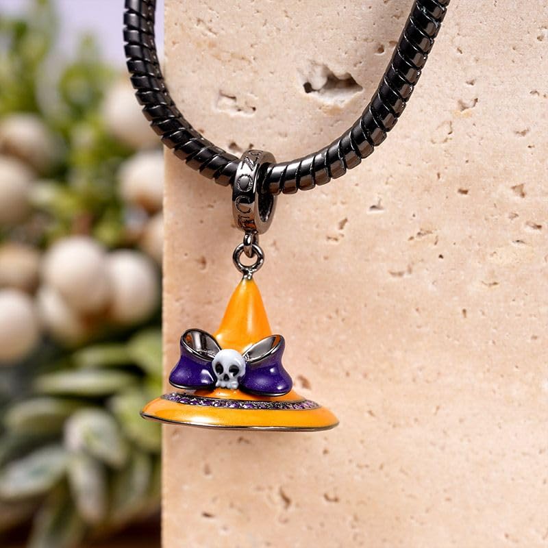 GNOCE Charm Anhänger Halloween Tarnkappe mit Schleife und Totenkopf Anhänger aus 925 Sterling Silber für Armband/Halskette Schmuck Geschenk Mädchen Frau Tochter