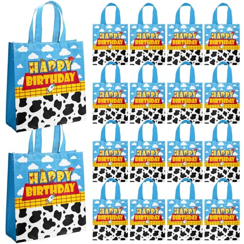 WPDISCZ 20 PCS Non-Woven Bags Mini Cartoon Story Tote Bags Reusable Goodie Treat Candy Bags Toy Inspired Party Bag for Baby Shower Birthday Party Supplies