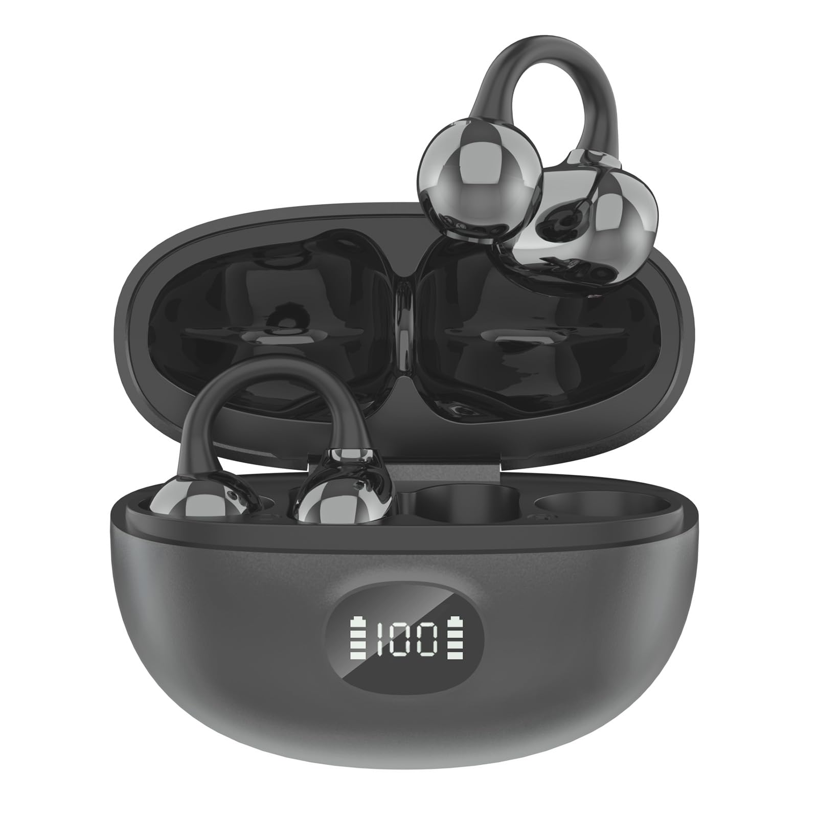 Écouteurs Bluetooth sans Fil, Open-Ear avec Clip, Léger et Stable Seulement 4.5g, Suppression du Bruit, iOS & Android, IP57, Affichage LED, pour Voyage/Deporte/Études/Running Sport - 1