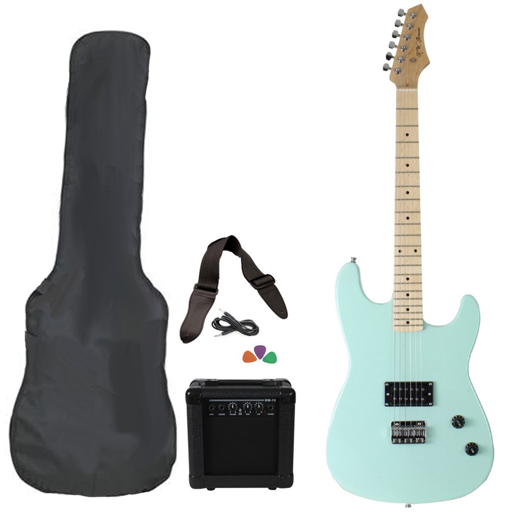 Jameson Full Size Seafoam Green Electric Guitar Package With Amp Case and Starter Accessories Pack