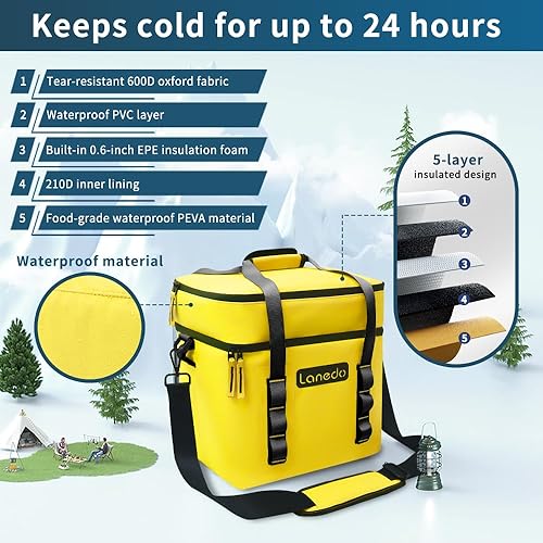 Miniatura 5 de Lanedo Lisa - Hielera suave para 2036 latas, bolsa aislada portátil para almuerzo, playa, bebida, bebidas, viajes, campamento, picnic, automóvil,