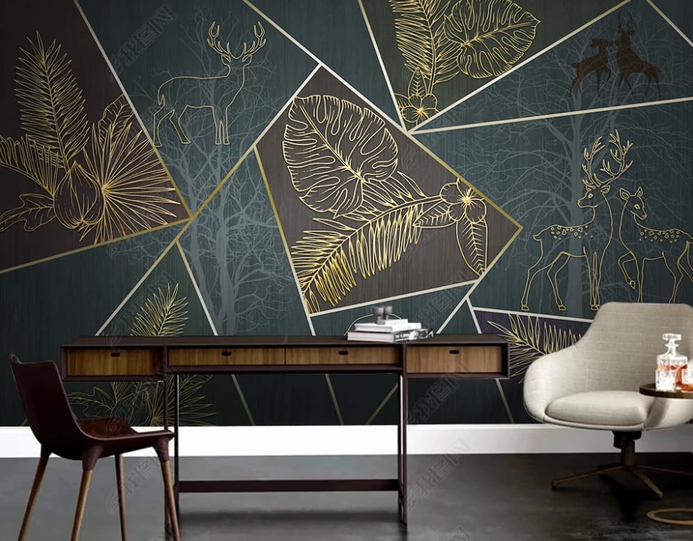 Papier peint intissé géométrie d'élan dorée, tableaux muraux luxe