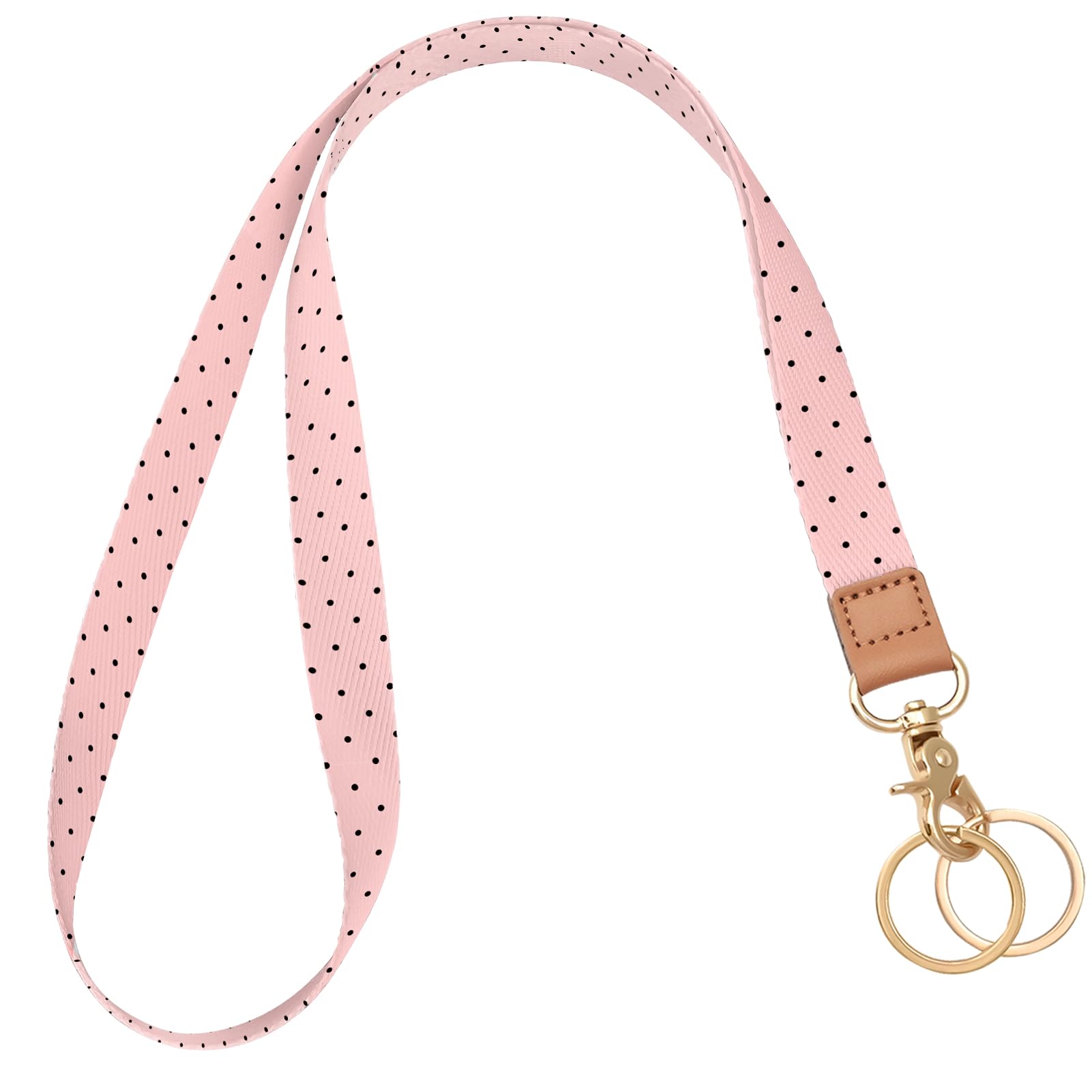 Knagsfa Lanyards for Keys, Neck Lanyards for ID Badges with Metal Hook, Cute Lanyard Keychain for Women, Pink Black Polka Dots