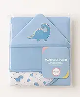 Toalha de banho bebe plush felpuda macia marca Bublim com forro de fralda e capuz enxoval de bebê infantil menino menina 68 x 68 cm (Azul - Dinossauro)