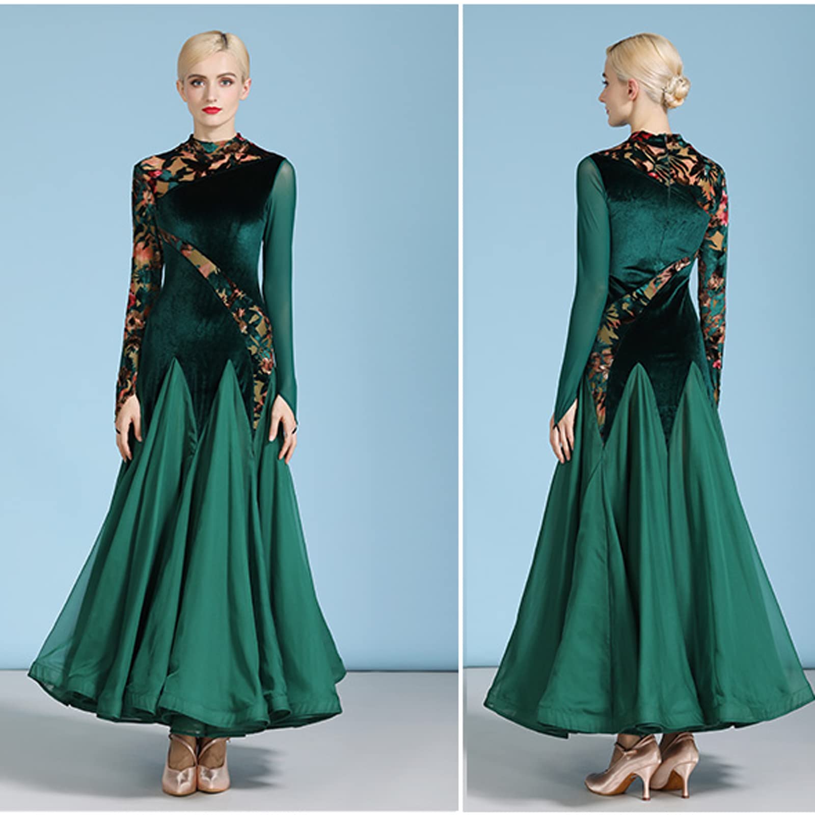 Aksamitne sukienki do tańca towarzyskiego z nadrukiem Walc Flamenco Competition Costume Modern Social Dance Clothing Salsa Dancwear