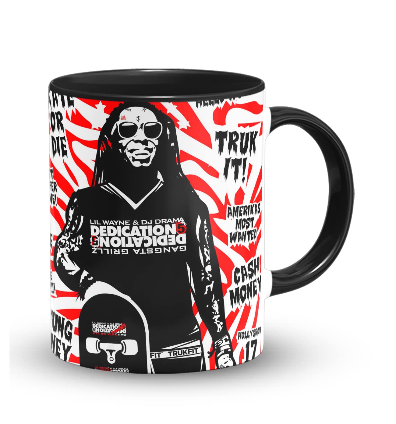 The Desi Monk Lil Wayne Dedication Printed Inside Black Mug with Print | Michael Carter Coffee Mug 11oz | The Rapper Milk Mug This Mug is Microwave and Dishwasher Safe 330ml | MUG-309