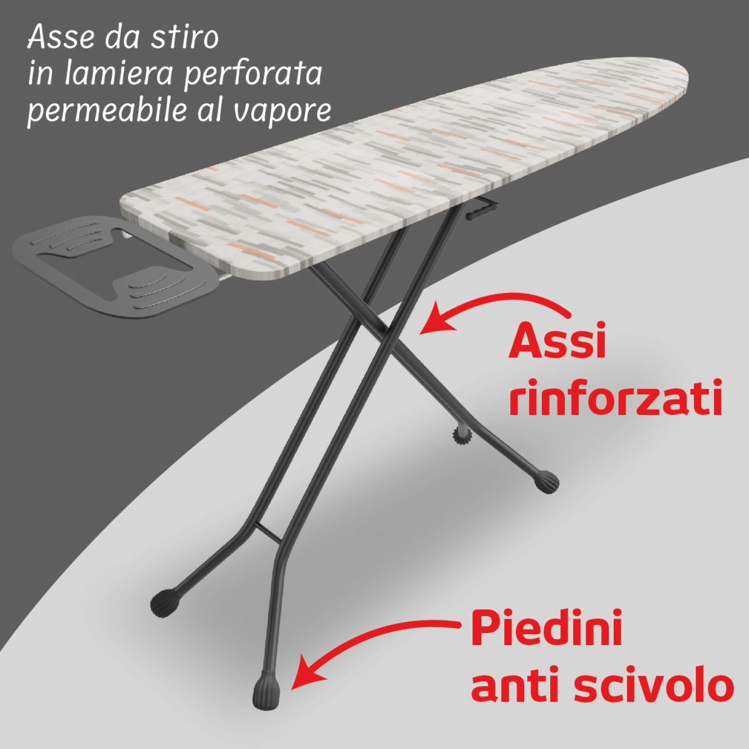 asse da stiro 33x110 cm - Asse da stiro in acciaio con leva pieghevole e Poggiaferro