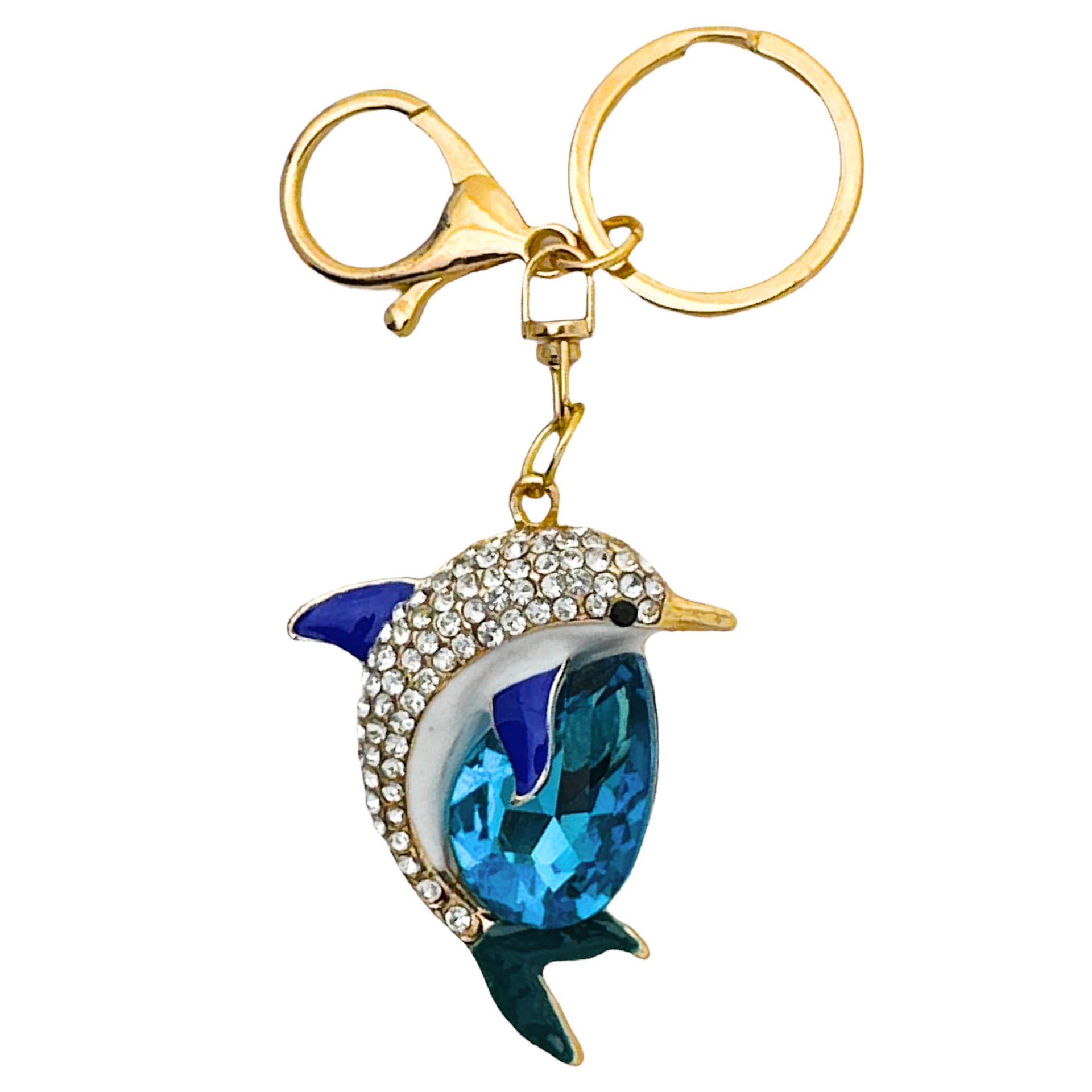 EvenchaeDolphin Keychain - Inlaid with Rhinestones - Drawstring Bag - 4.75 in Long