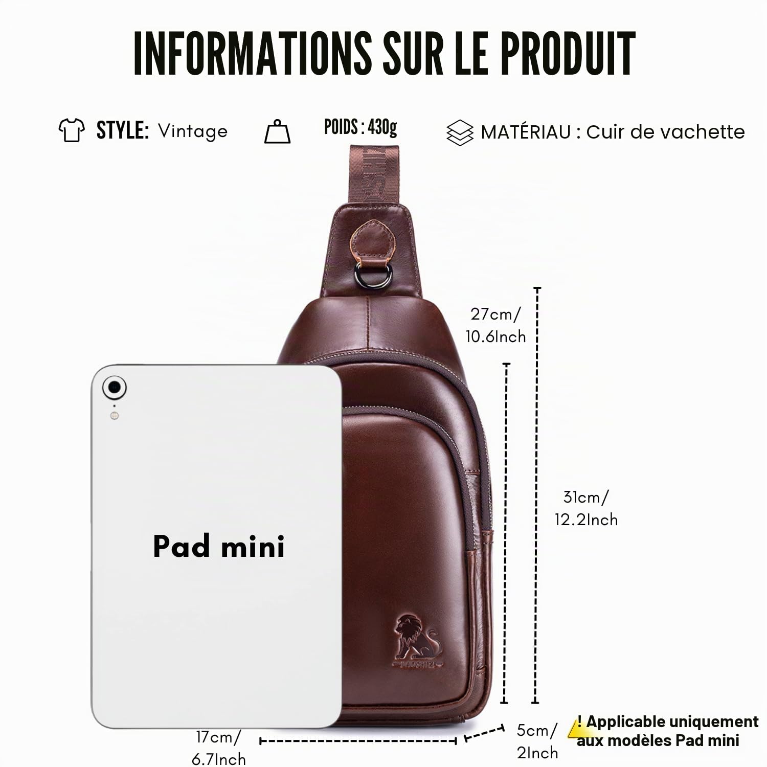 Sacoche Homme Bandoulière Cuir Sac Bandouliere Homme Sac à Dos Poitrine Pochettes Sport Affaires Voyage