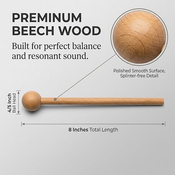 MGTECH Wooden Xylophone Mallets 4 Pack, 8-Inch Beech Wood Mallets Percussion Sticks, Glockenspiel Mallet & Bell Mallets for Music, 4/5 Ball Head (2 Pairs)