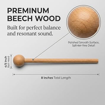 MGTECH Wooden Xylophone Mallets 4 Pack, 8-Inch Beech Wood Mallets Percussion Sticks, Glockenspiel Mallet & Bell Mallets for Music, 4/5 Ball Head (2 Pairs)