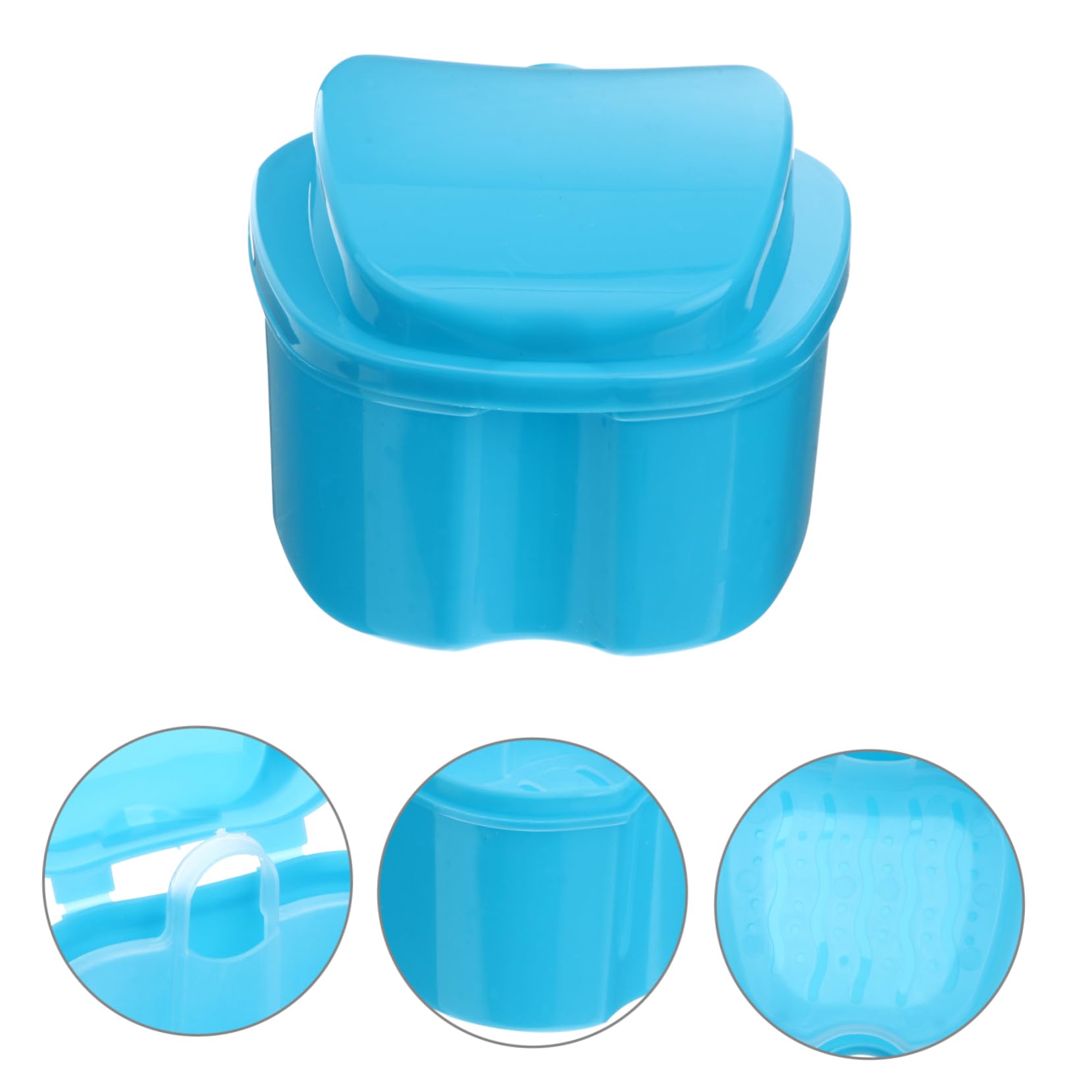 KOMBIUDA Porta Apparecchio Denti Scatola per Dentiera Igienico in Pp Heavy Duty con Cestello di Risciacquo e Contenitore Rete Sospeso, per Anziani e Ragazzo Ragazza