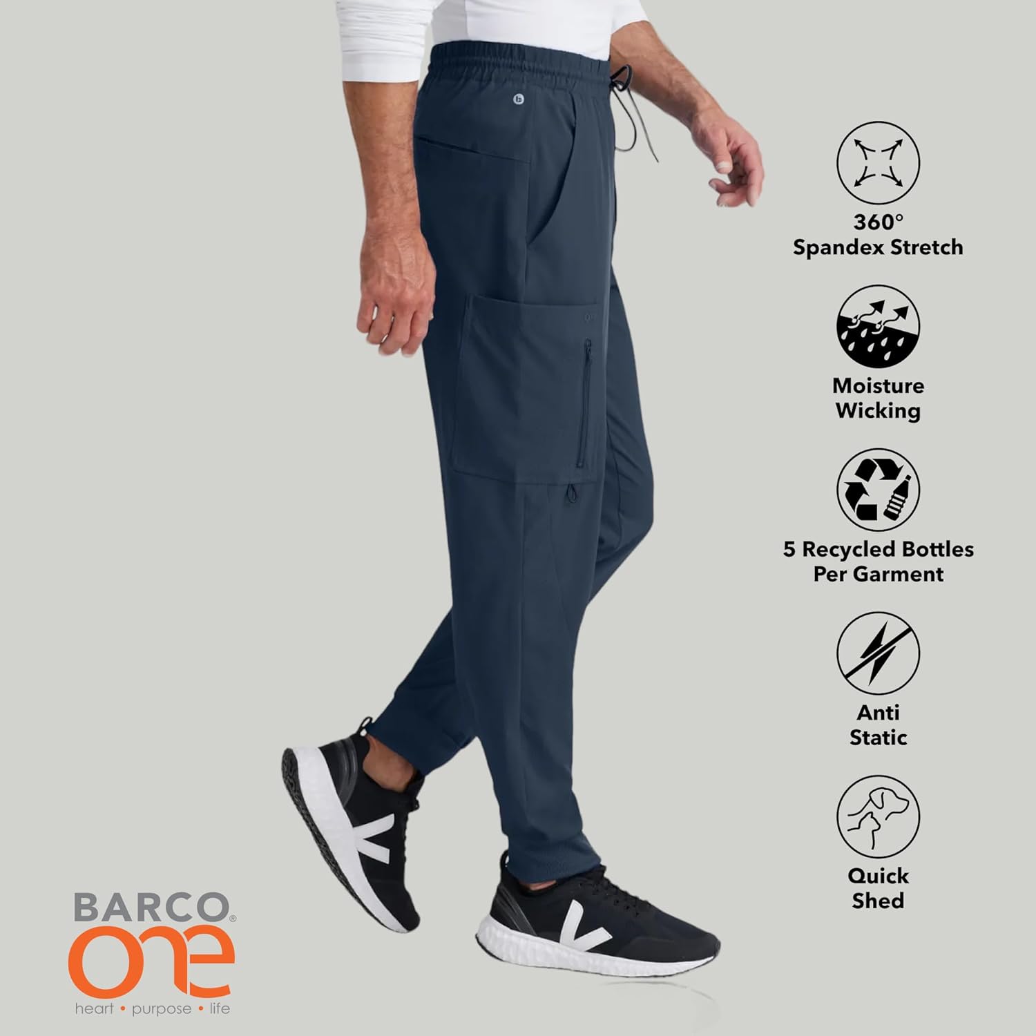 BARCO One Vortex Scrub Jogger for Men - Medical Cargo Pant, Eco-Friendly Fabric, 4-Way Stretch, Anti-Wrinkle Men's Scrub Pant